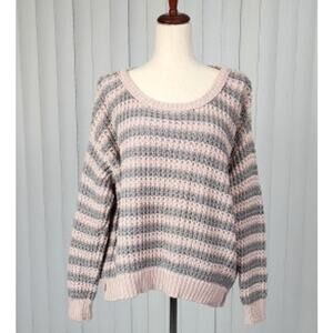 Free People At the Beach Oversized Chunky Knit Pullover Sweater Pink Gray Medium